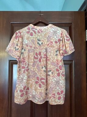 Nanette Lepore Boho Floral Ruffle Sleeve Blouse M Y2K Cottagecore